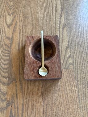 Teak Wood Salt Cellar with Brass spoon